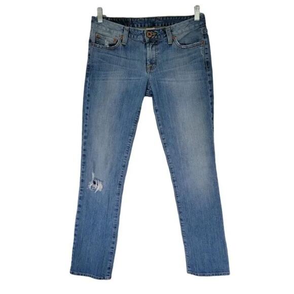 Lucky Brand Dungarees Straight Leg Distressed Jeans Blue Women Size 6 - Picture 1 of 10